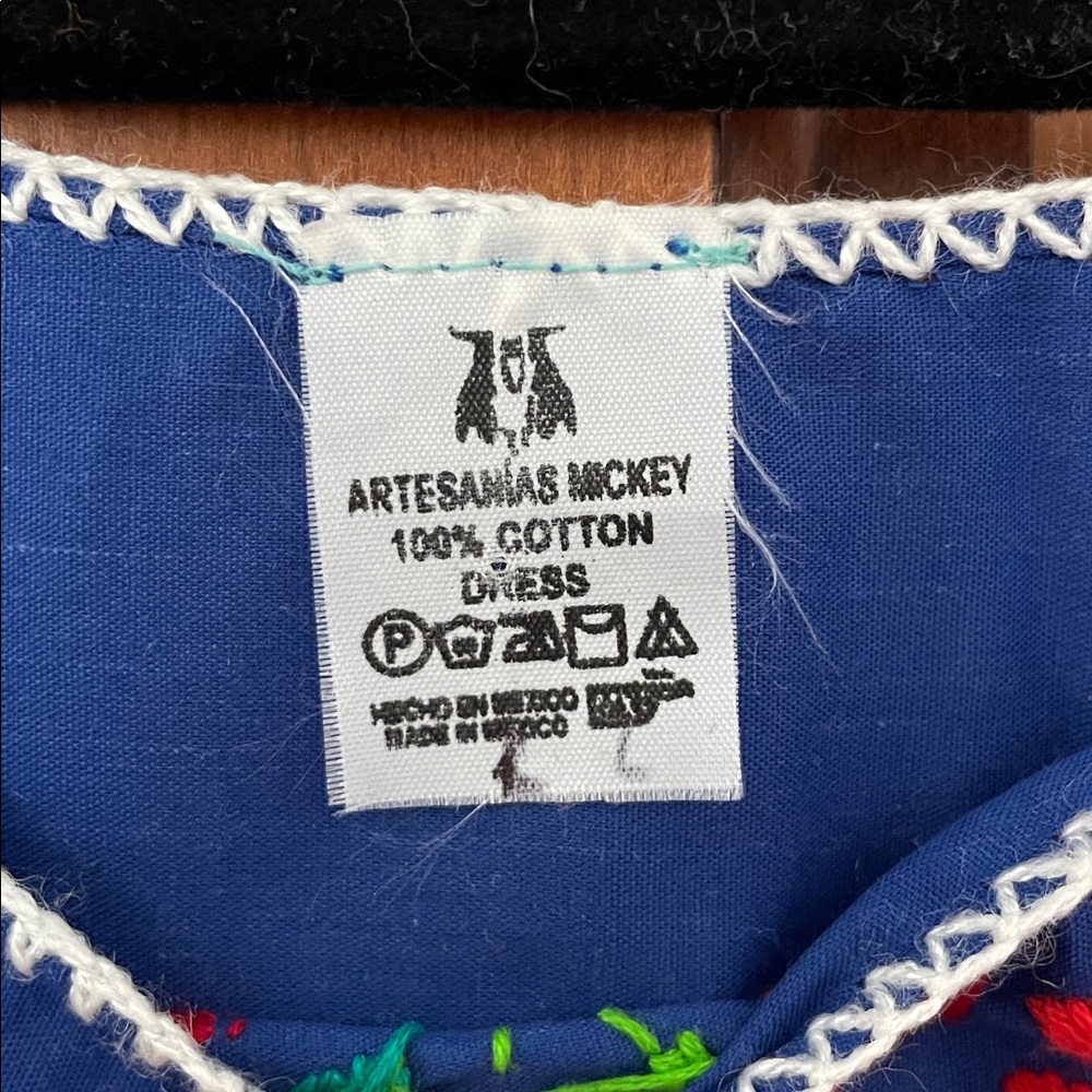 Embroidered Blue Dress, Mexican Folk Dress, sz 12-14 - Picture 4 of 4